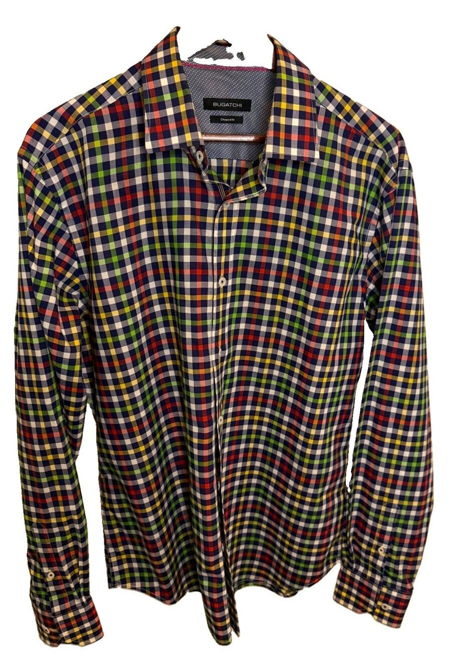 Bugatchi Shirt Mens Large Shaped Fit Multicolor Plaid Long Sleeve Cotton